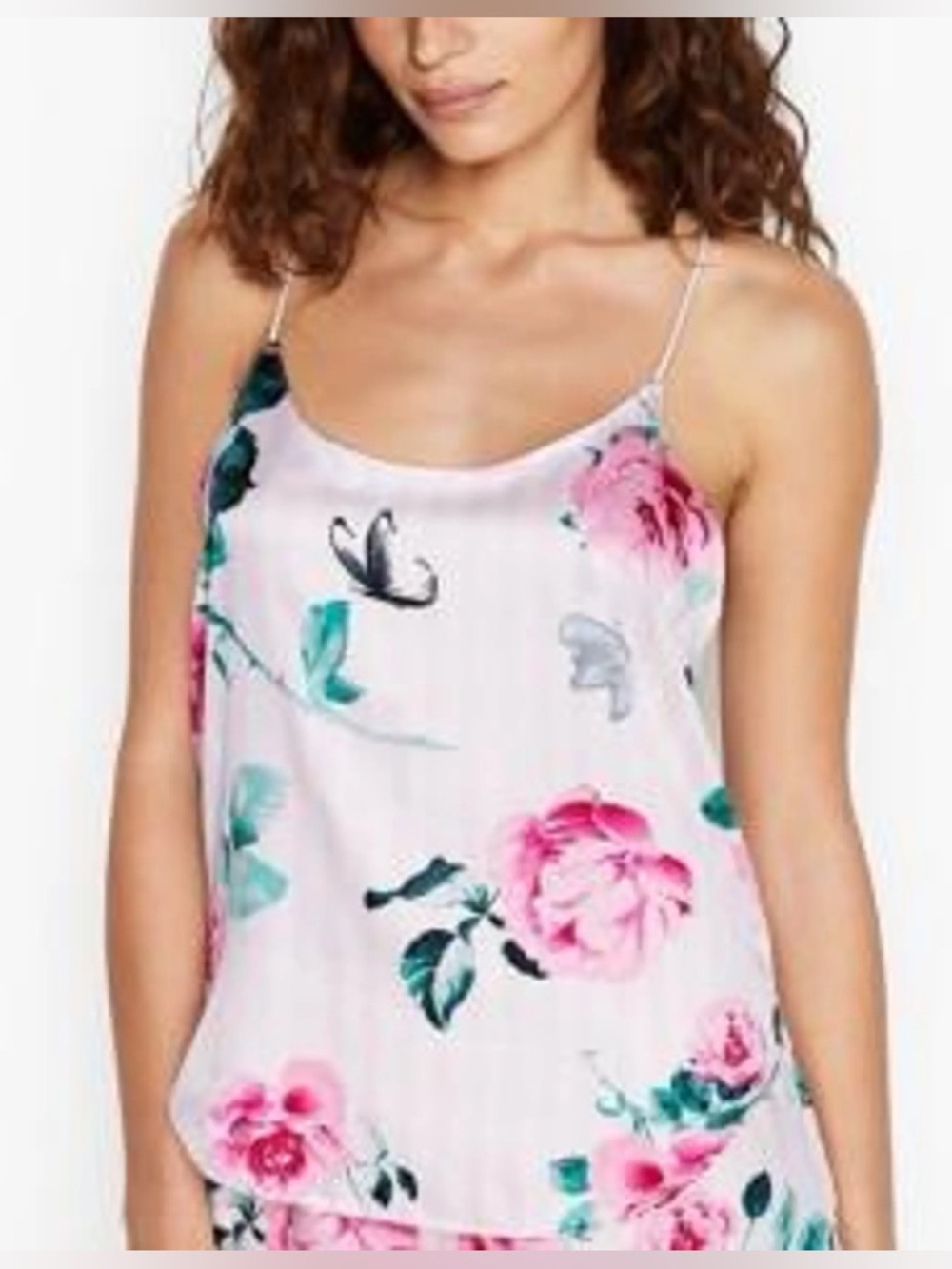 Victoria's Secret floral camy top, spaghetti straps, satin, sz M